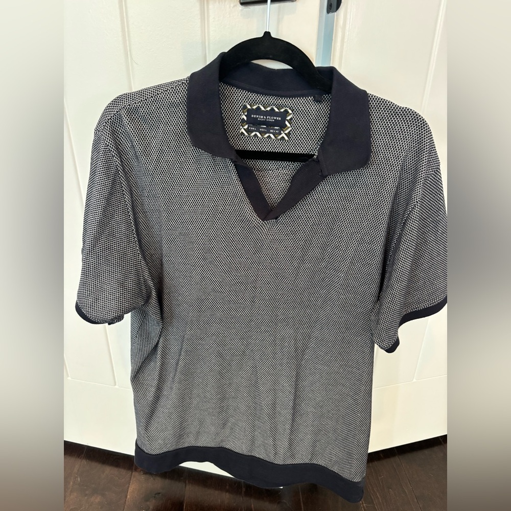 Denim & Flower Dark Blue and White Knit Polo Shirt